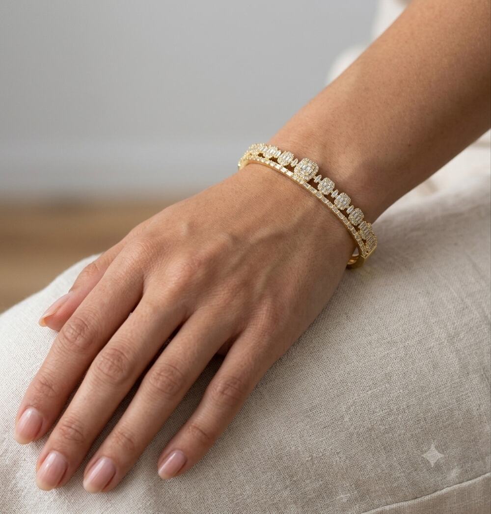 NWT 18K Gold Plated Stainless Steel CZ Cuff Bracelet |  Hypoallergenic